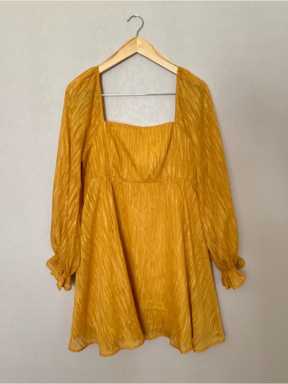 Jealous Tomato Mustard Yellow Long Sleeve Square-Neck Dress